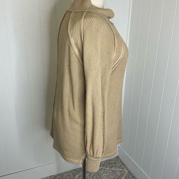 FREE PEOPLE She's A Keeper Thermal Waffle Knit Sweater Winter Wheat Tan XS - Picture 4 of 13